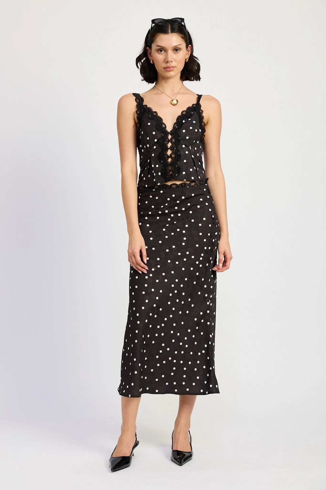 Polka Dot Lace-Trimmed Corset Top