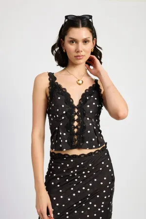 Polka Dot Lace-Trimmed Corset Top