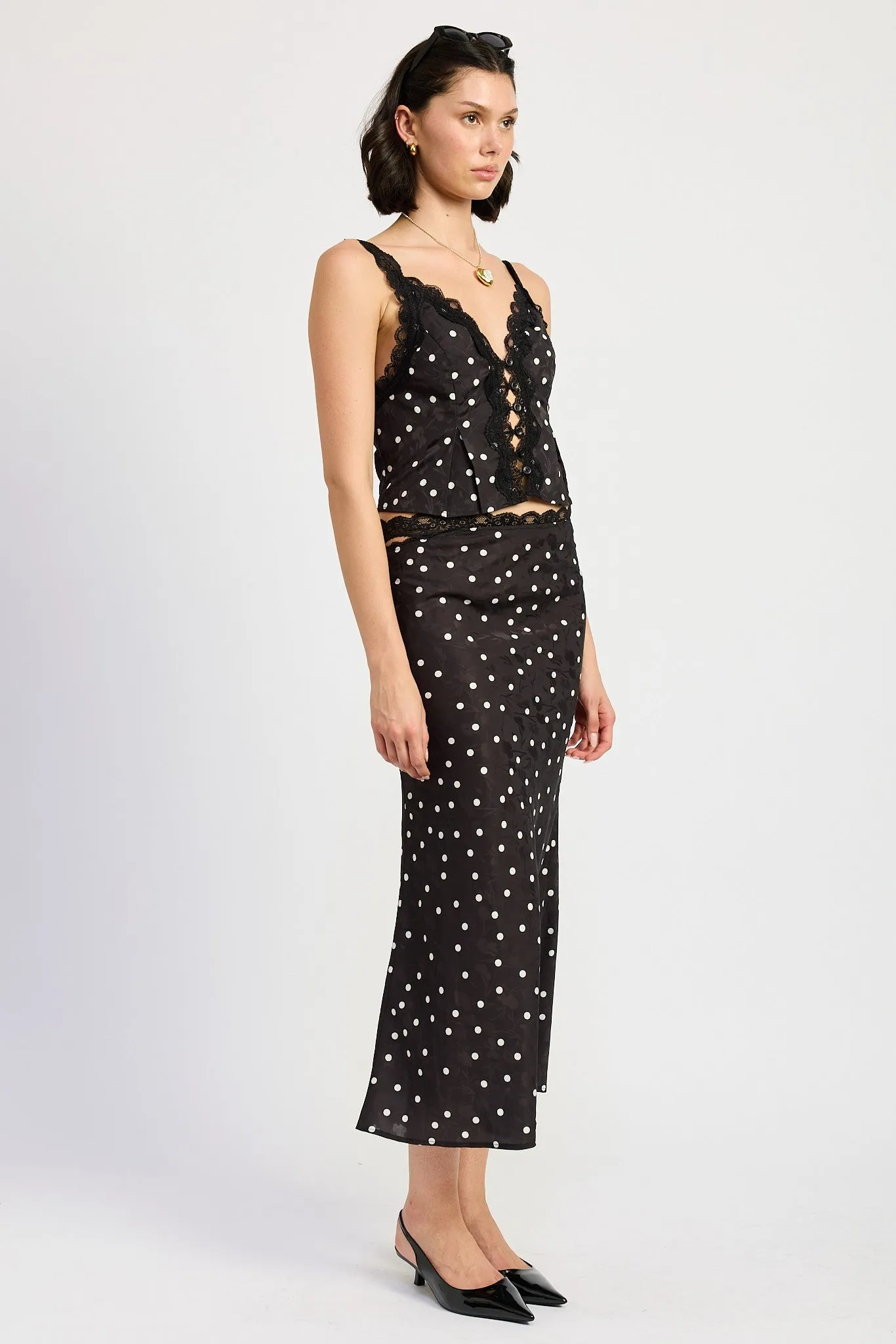 Polka Dot Lace-Trimmed Corset Top