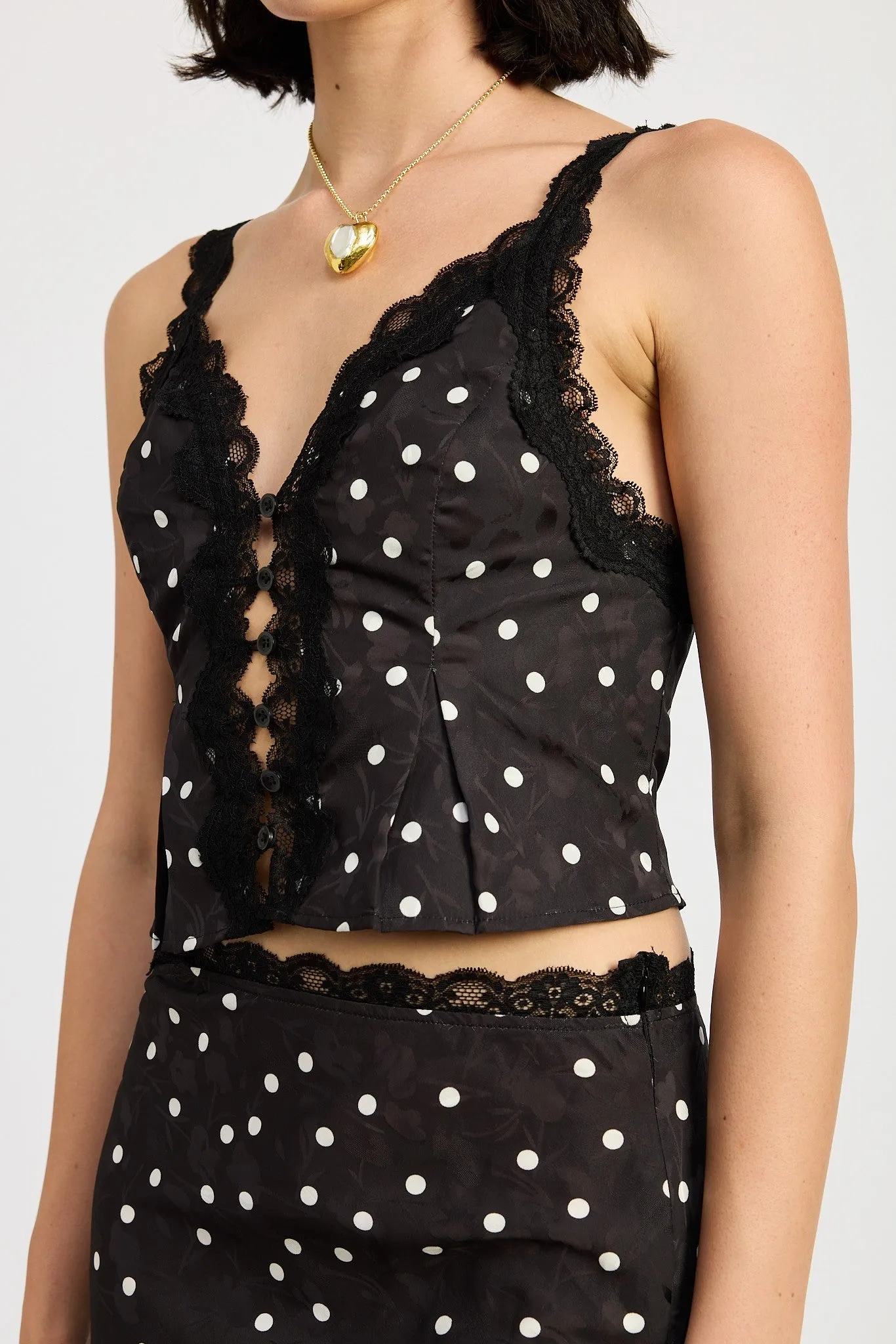 Polka Dot Lace-Trimmed Corset Top