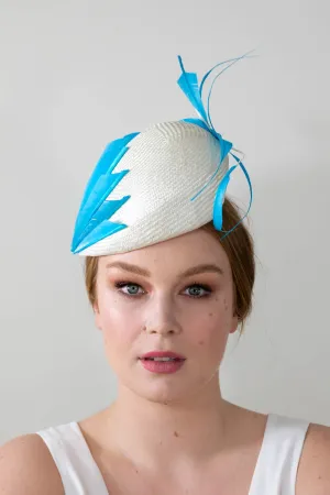 Raised Side Beret with Sky Blue Sculptured Feathers