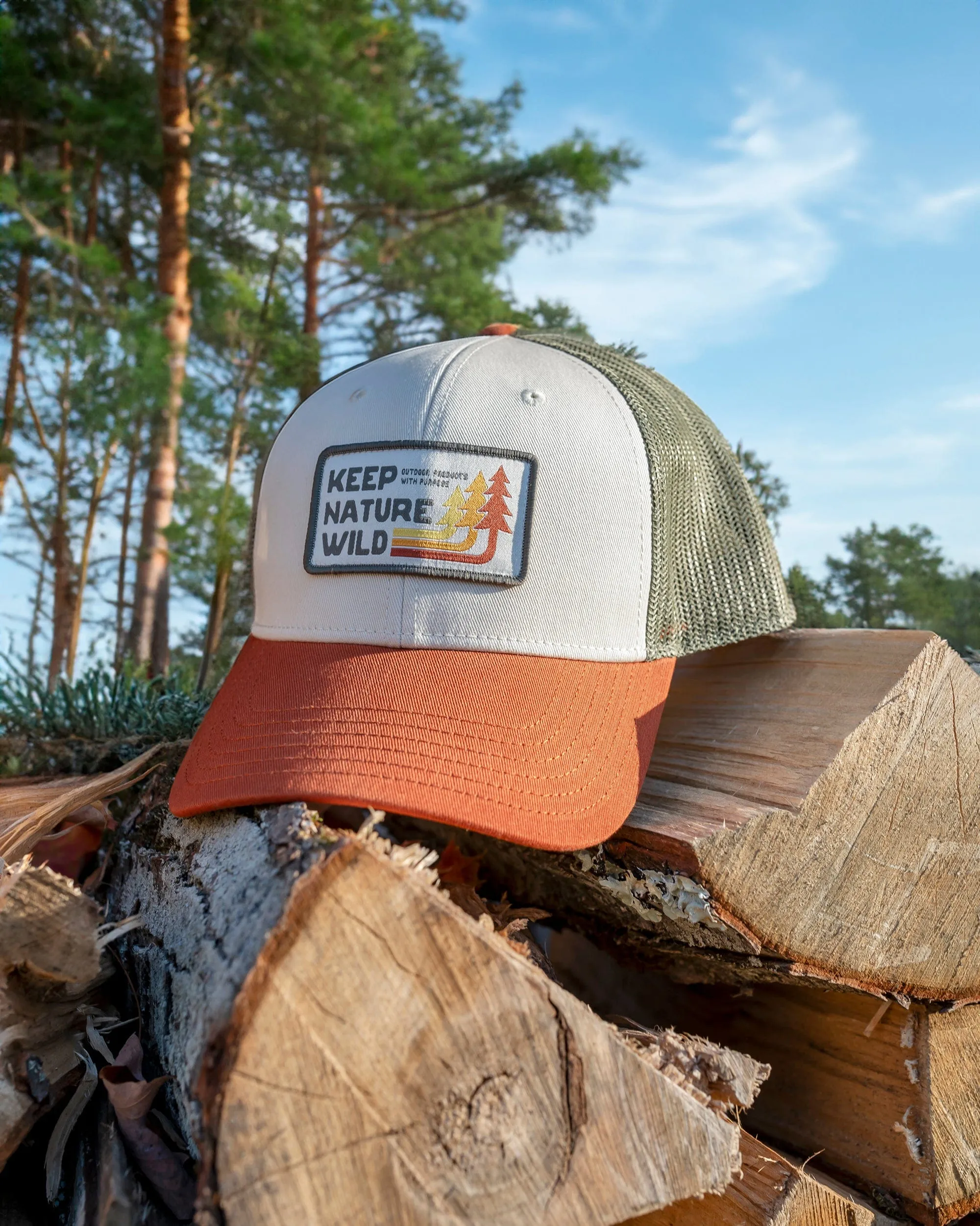 Retro Pines Trucker Hat | Olive/Beige/Copper