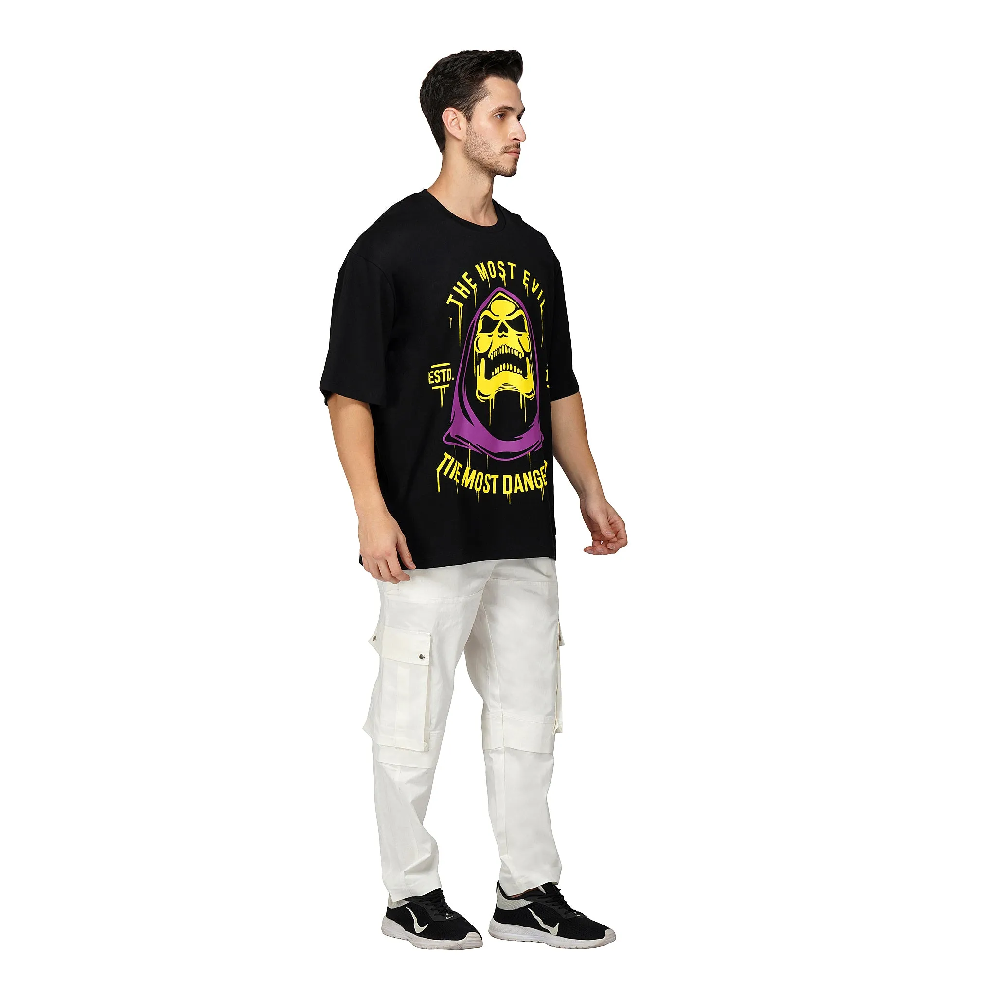 SLAY. Men's Skeleton "Most Evil" Oversized Drop shoulder T shirt