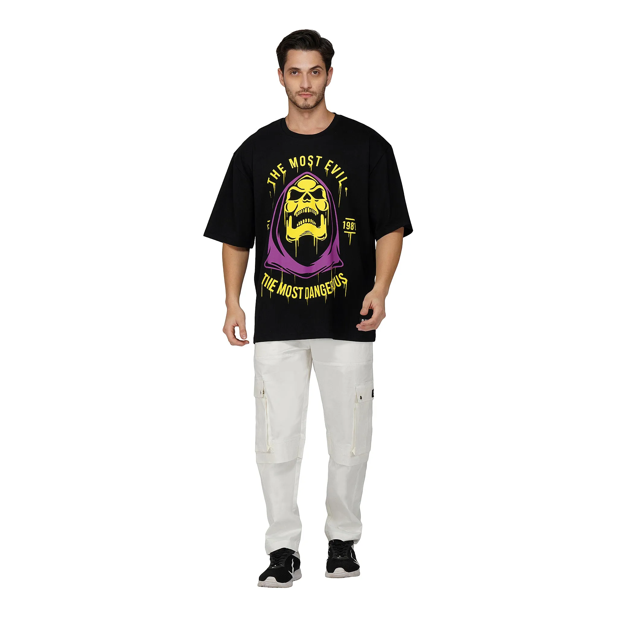 SLAY. Men's Skeleton "Most Evil" Oversized Drop shoulder T shirt