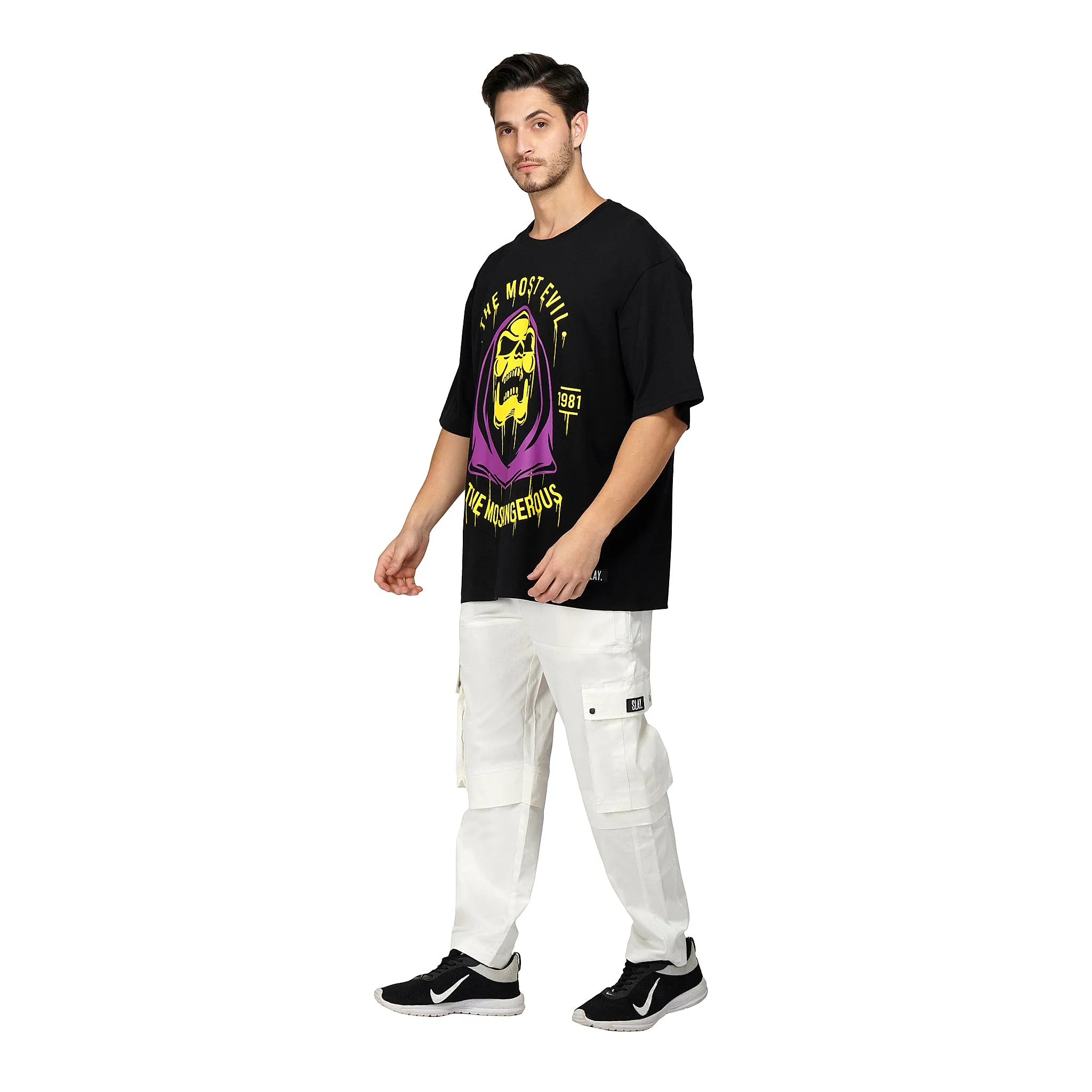 SLAY. Men's Skeleton "Most Evil" Oversized Drop shoulder T shirt