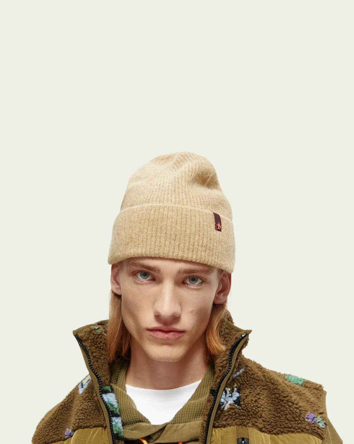 Soft Rib-Knit Beanie (Sand Melange)