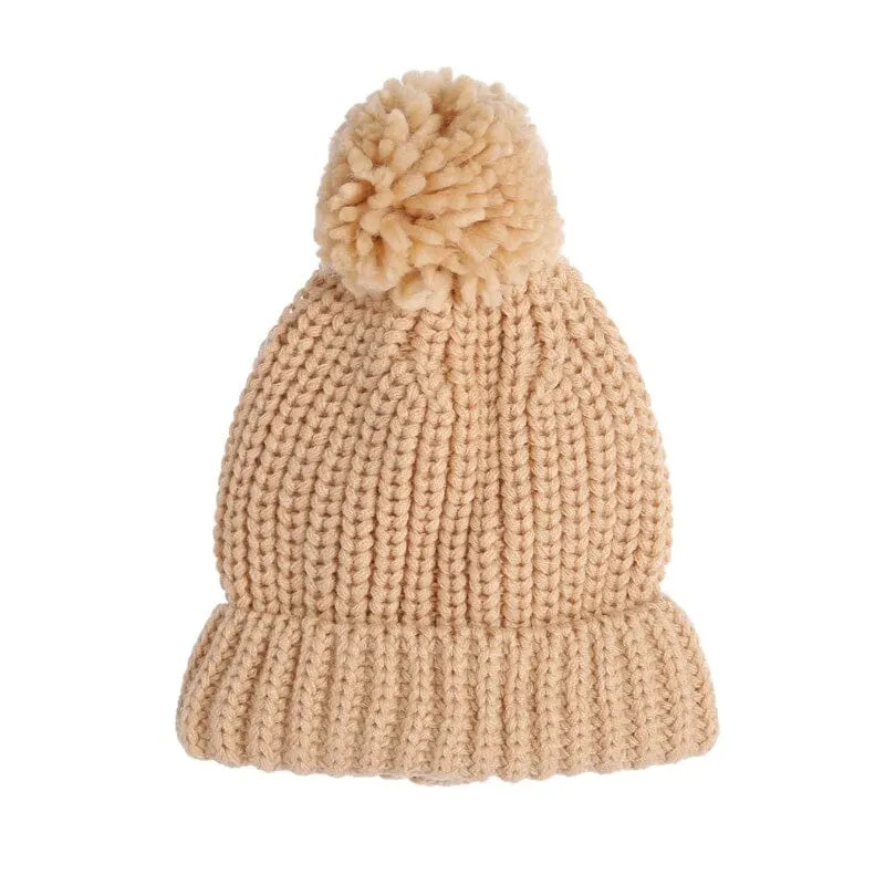 Solid Pompom Knitted Beanie