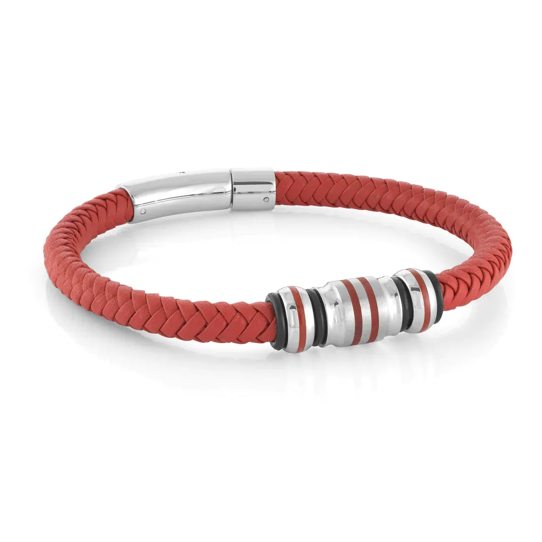 Stainless Steel Red Leather Bracelet | Italgem Steel