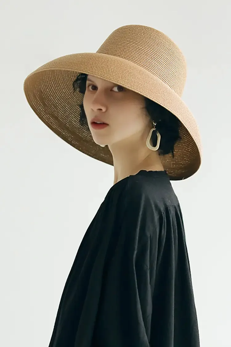 Summer Packable Wide-Brim Straw Cloche Hat