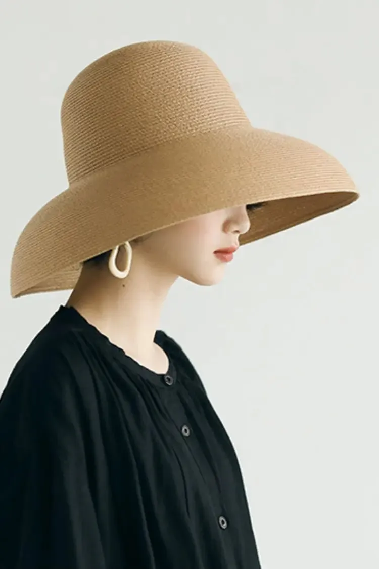 Summer Packable Wide-Brim Straw Cloche Hat