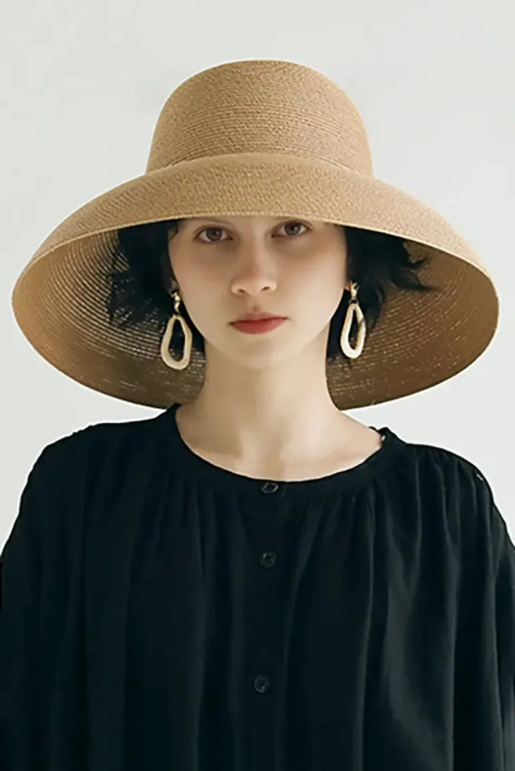 Summer Packable Wide-Brim Straw Cloche Hat