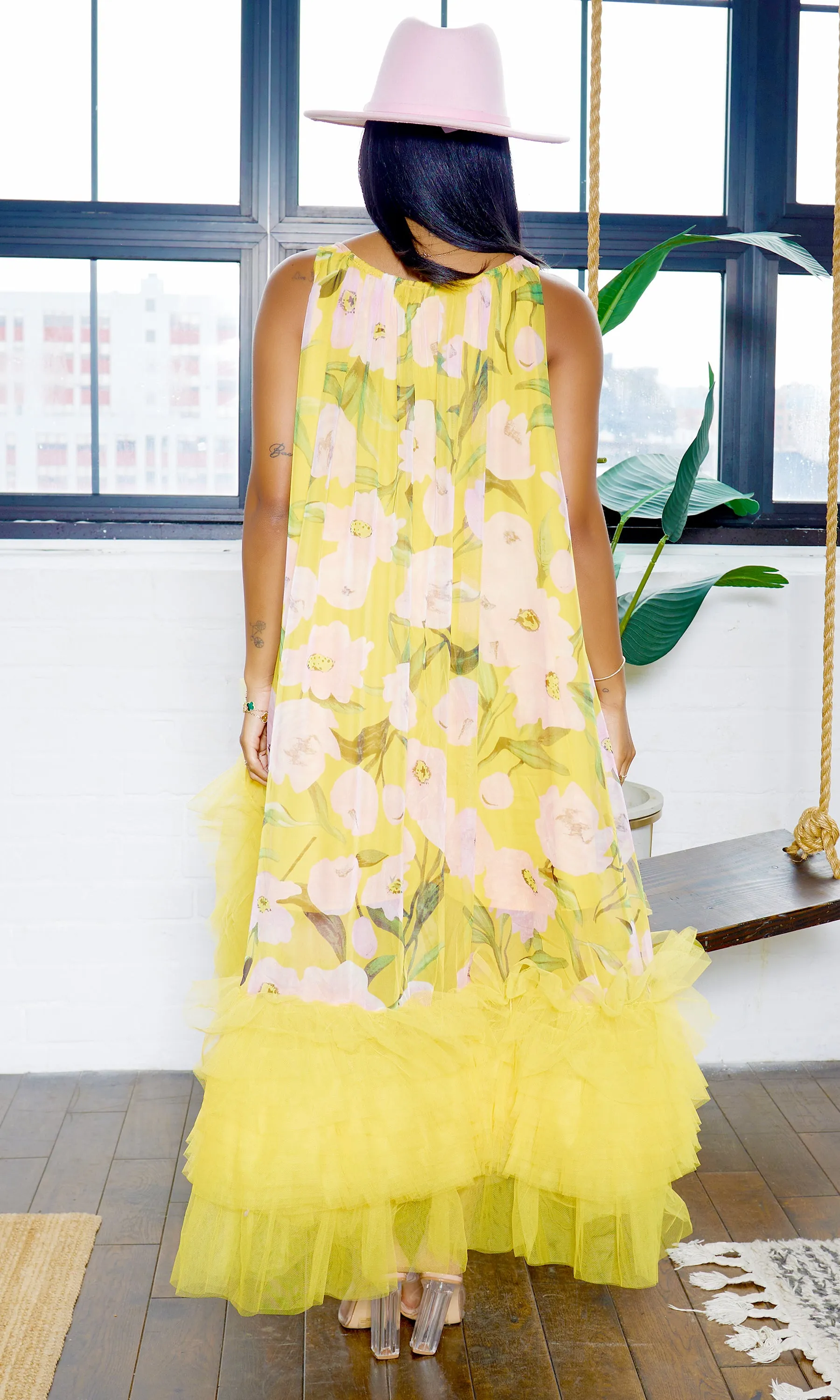 Tulle High Low Ruffle Trim Dress | Yellow FINAL SALE