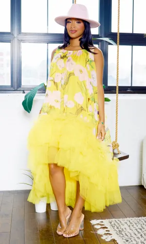 Tulle High Low Ruffle Trim Dress | Yellow FINAL SALE