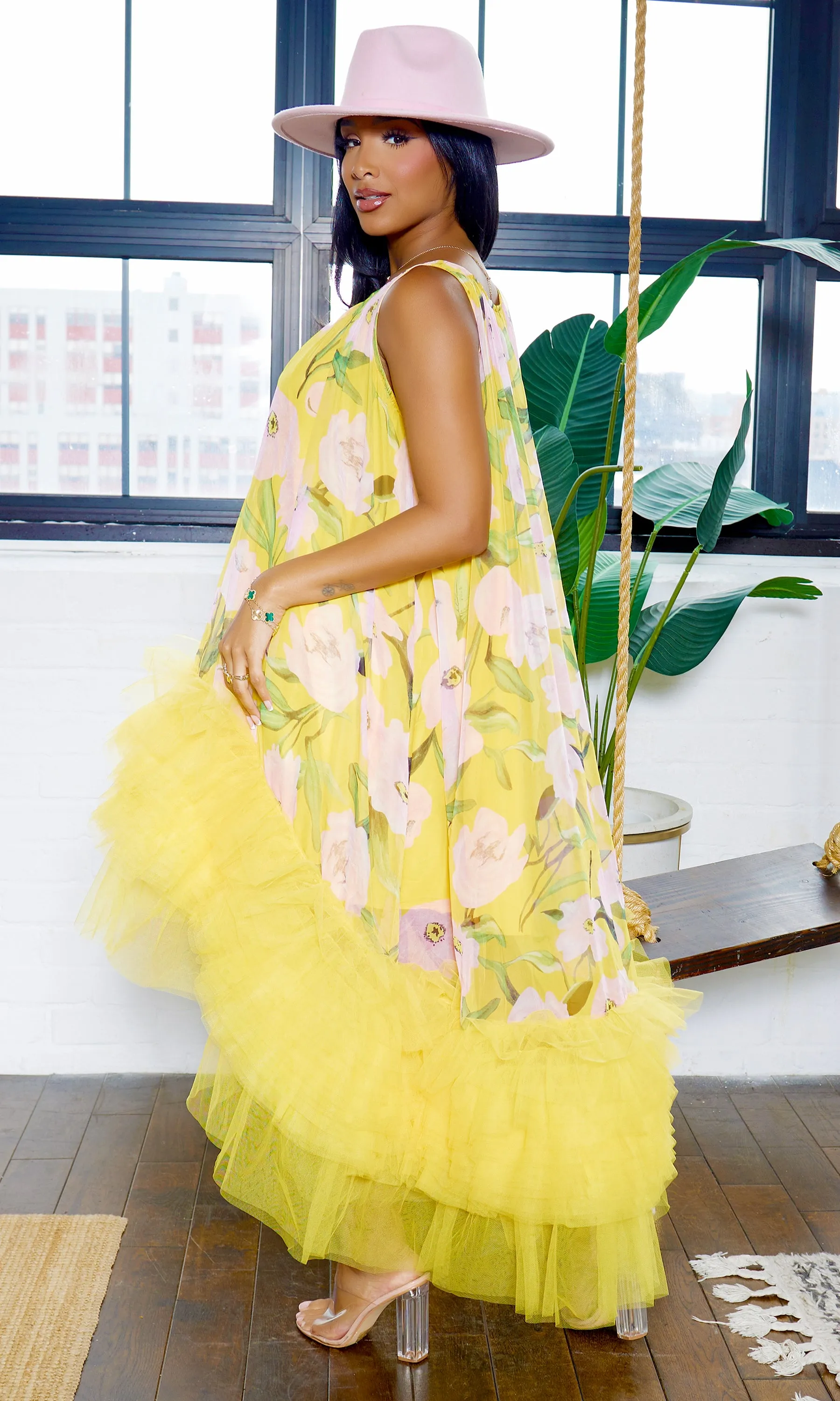 Tulle High Low Ruffle Trim Dress | Yellow FINAL SALE
