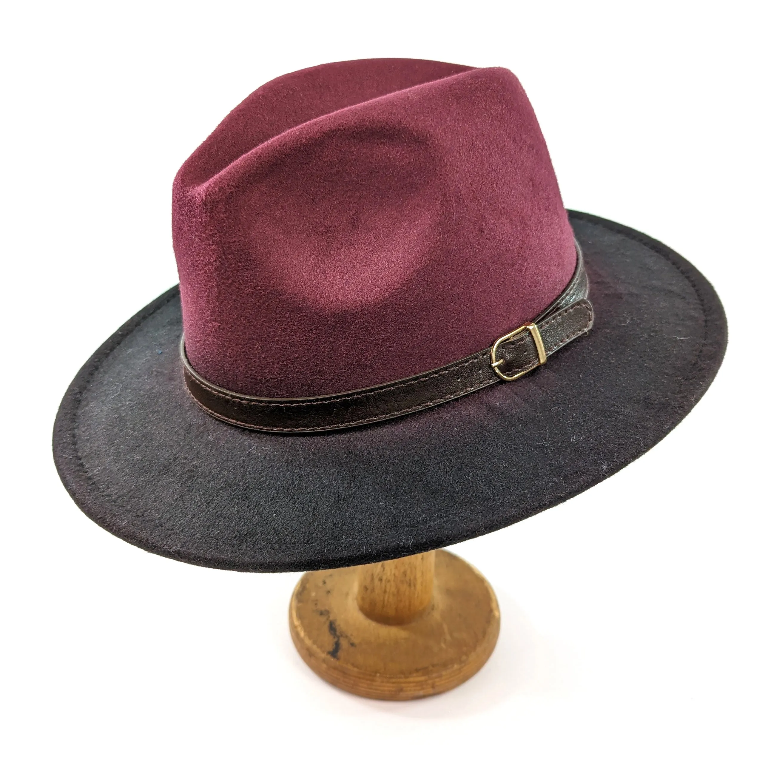 Two Tone Fedora Hat- Maroon / Black