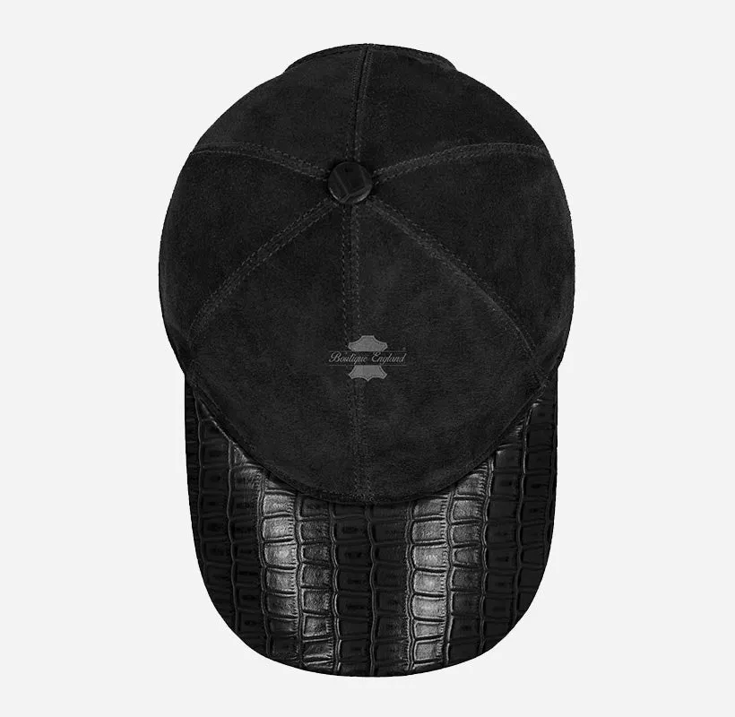 UNISEX Suede BASEBALL CAP Hip-Hop Cap Croc Print Leather Visor