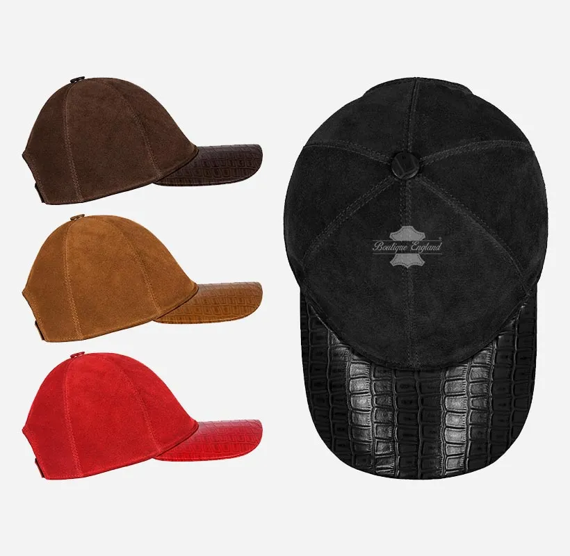 UNISEX Suede BASEBALL CAP Hip-Hop Cap Croc Print Leather Visor