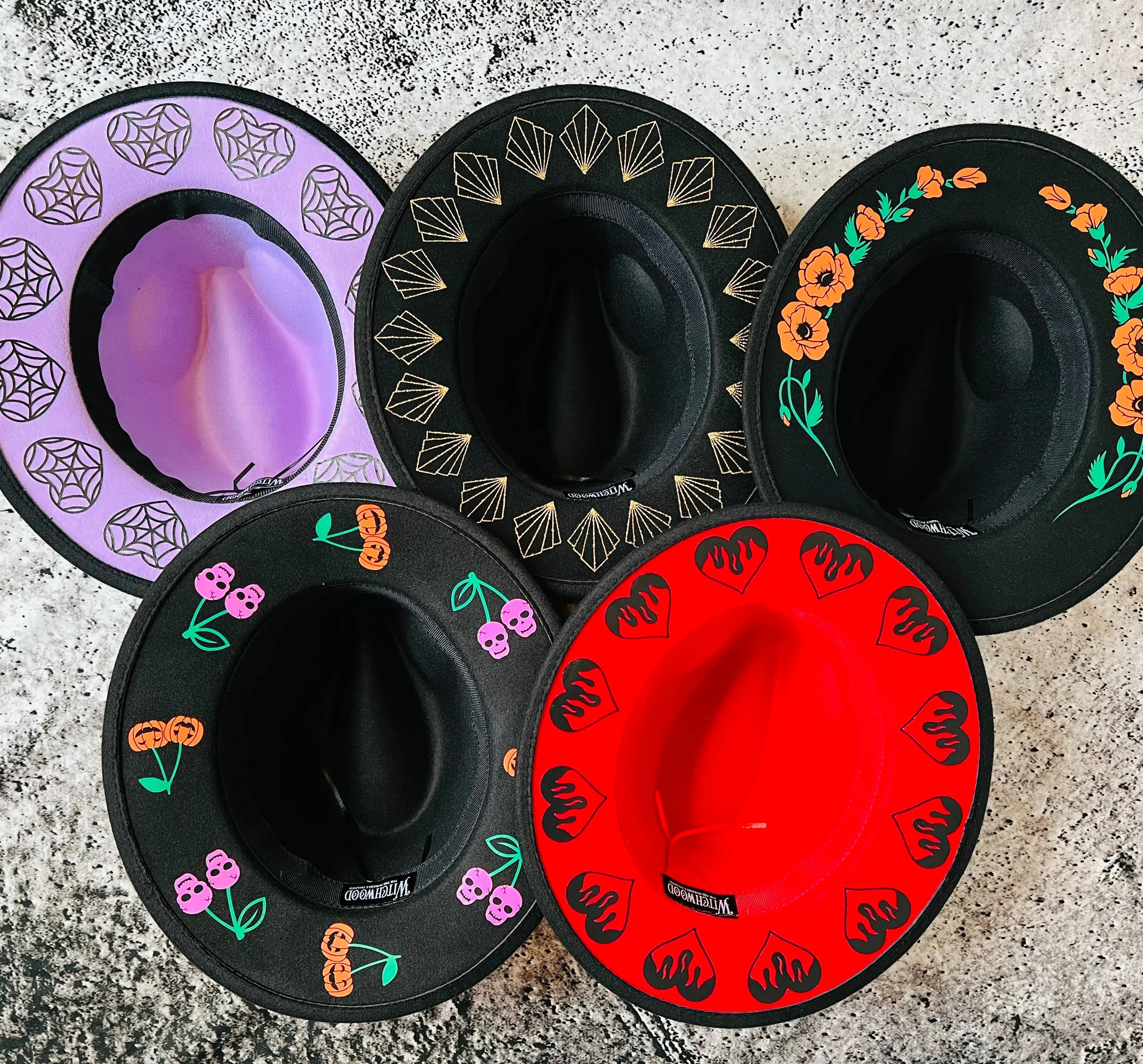 Vegan Felt Wide Brim Hat - "Poppies"
