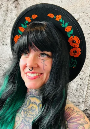 Vegan Felt Wide Brim Hat - "Poppies"