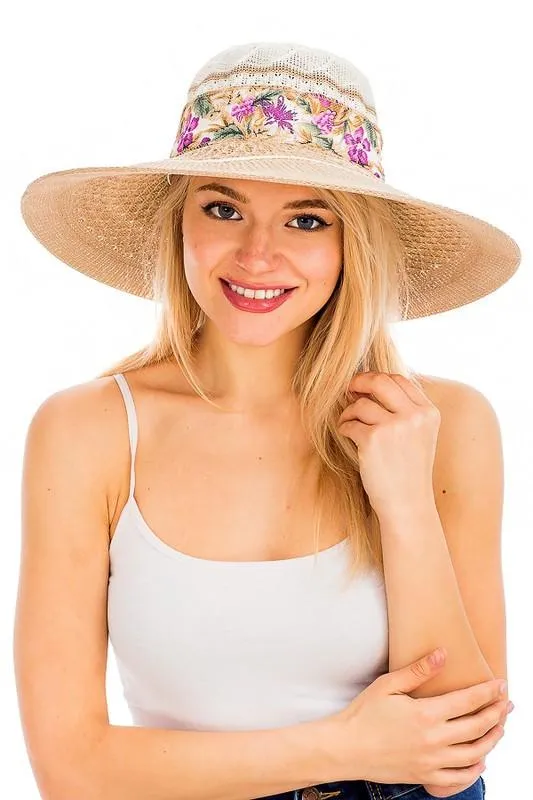Wide brim toyo beach straw sun hat for women