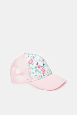 Women Pink Floral Print Embellished Cap