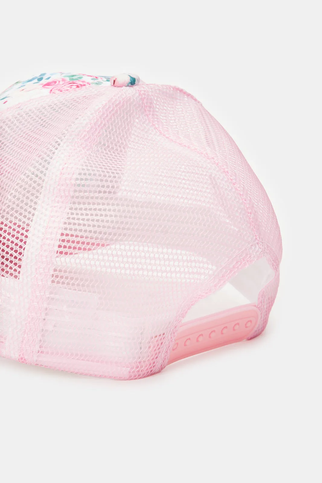 Women Pink Floral Print Embellished Cap