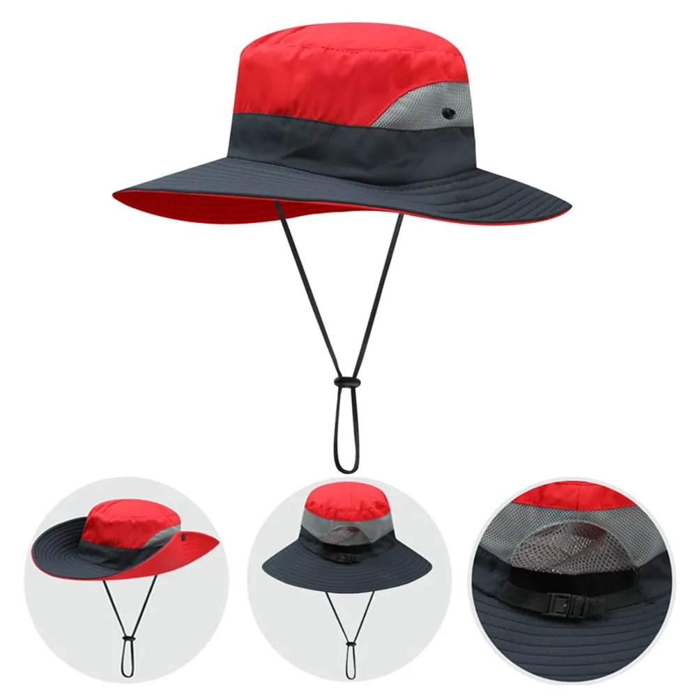 Women Ponytail Bucket Hat For Beach With Strap and Wide Brim