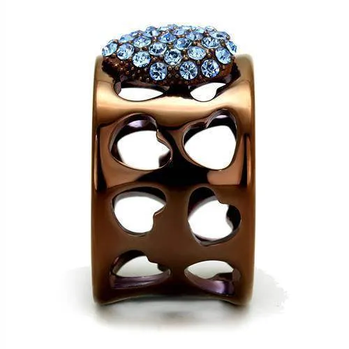 Women Stainless Steel Synthetic Crystal Rings Aquamarine