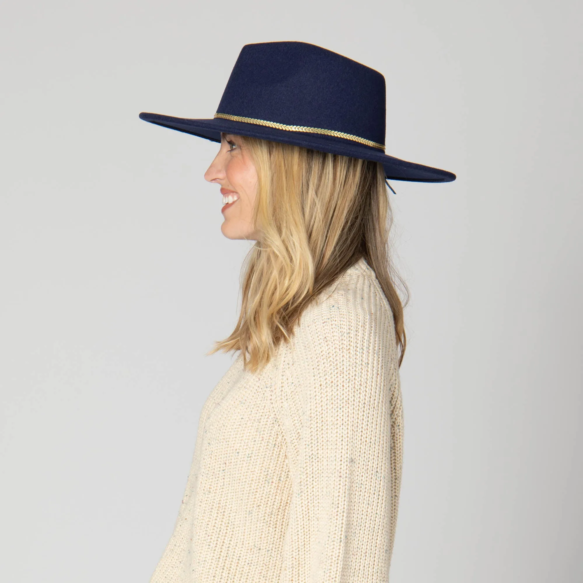 Women's Fedora with Chevron Gold Chain Trim